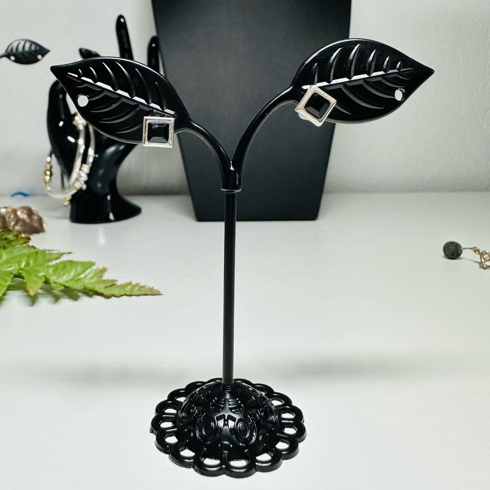 A Pair of Small Black Rectangular Rarrings